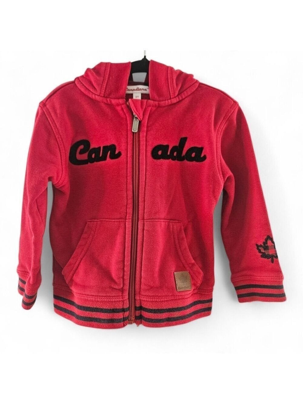 5/$25 Canadiana Toddler Hoodie Jacket Size 2T Red Full Zip Canada